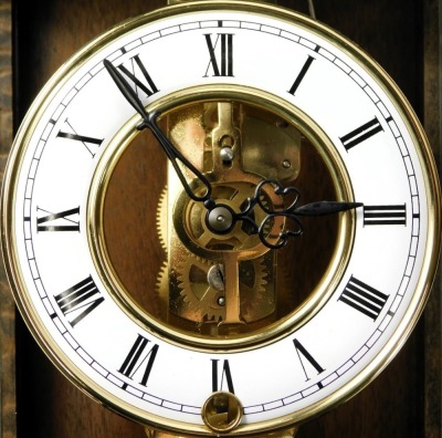 A 1950s/60s oak cased mantel clock with Westminster chime, and a Continental mantel clock in a mahogany case. (2) - 2