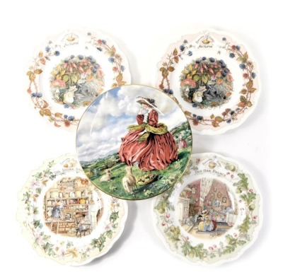 A set of four Royal Doulton Brambly Hedge season plates, and a Royal Doulton collectors plate Top of the Hill.