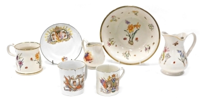 Collectors china, comprising a modern Nantgarw tankard, commemorative plate, sauce bowl, milk jugs, etc.