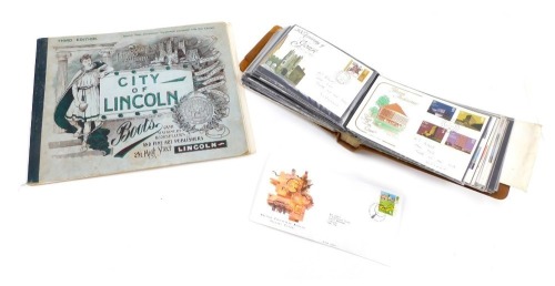 A collection of first day covers, and various third edition City of Lincoln prints published by Gash Stationers of High Street Lincoln.