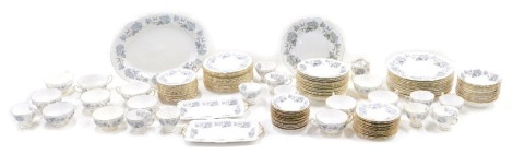 An extensive Royal Albert Silver Maple pattern dinner and tea service, to include dinner plates, oval meat dish, side plates, cake plates, two handled soup bowls, soup plates, etc.