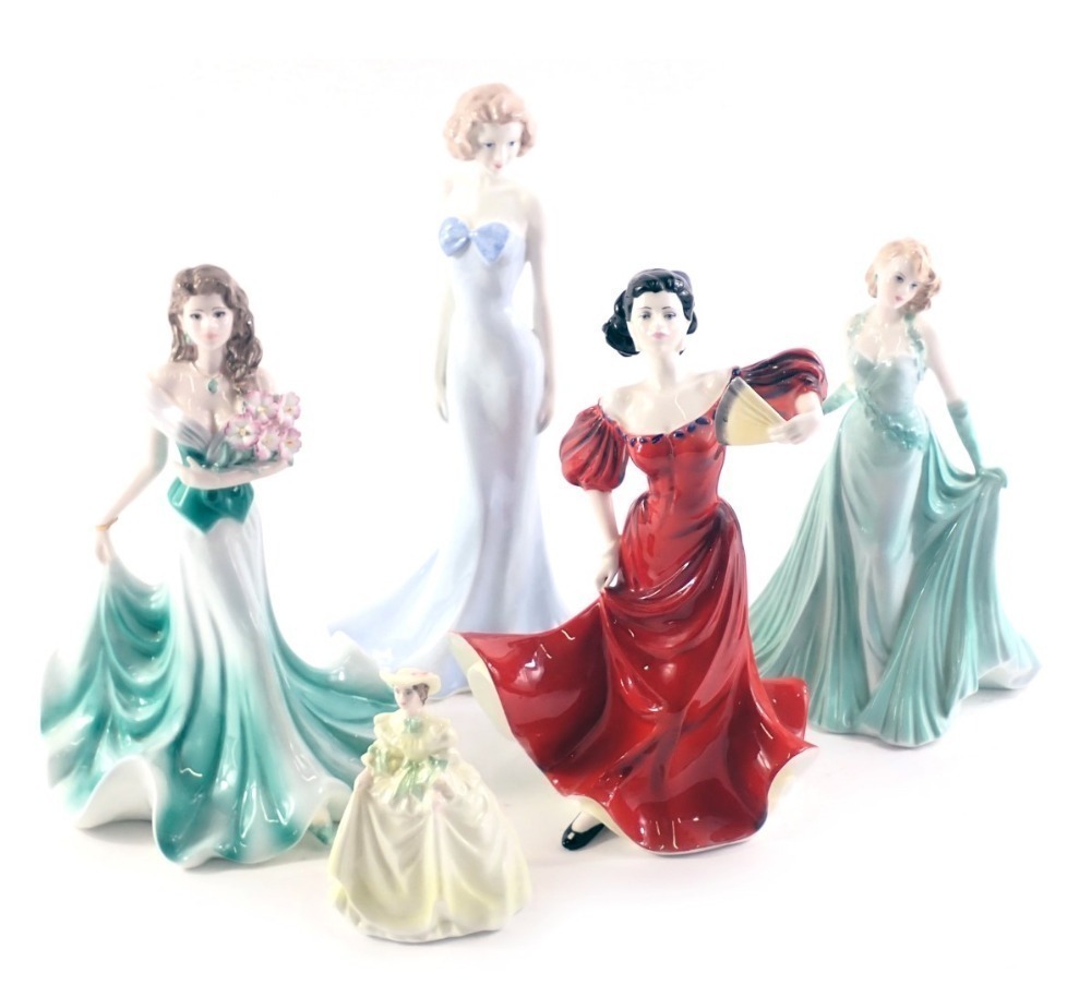 Five Coalport ladies, comprising four large, Claire, Ladies of Fashion  Margaret, Silhouettes Nicola, Ladies of Fashion