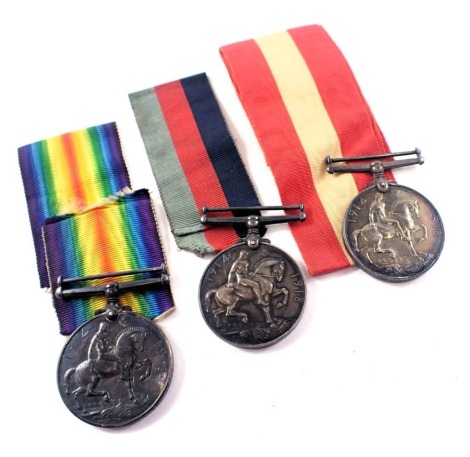 Three George V silver 1914-1918 defence medals, inscribed 117761GNR B Taylor, 60372PTE H Dennis RWFUS, 16842SJTT Markham Lincolnshire Regiment, and various additional ribbons.