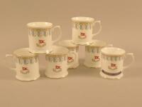 A set of six reproduction Wisteria pattern mugs used by The White Star Line on ships such as Titanic