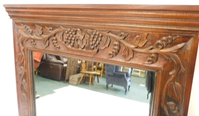 An unusual 19thC carved oak overmantel mirror, the break front moulded cornice applied with spheres, above acanthus frieze, with three bevelled plates, flanked by reeded pilasters, 76cm high, 164cm wide. - 2