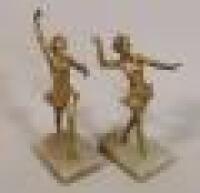 A pair of gilt spelter Art Deco period figures of dancing ladies