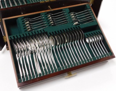 An Elizabeth II silver canteen of cutlery, twelve place settings, one hundred and thirty six pieces, in a three section two drawer mahogany cabinet, with key, Cooper Brothers and Sons, Sheffield 1978, silver pieces 150.38oz, remaining pieces 54.65oz. - 4