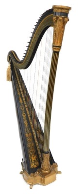 A Regency harp, by J Erat and Sons, makers, Wardour Street London, number 1185, the frame moulded with rams heads caryatids and acanthus leaves, on a fluted column, the base cast with lions, inset with eight pedals, the sound box set to the base with an u - 3