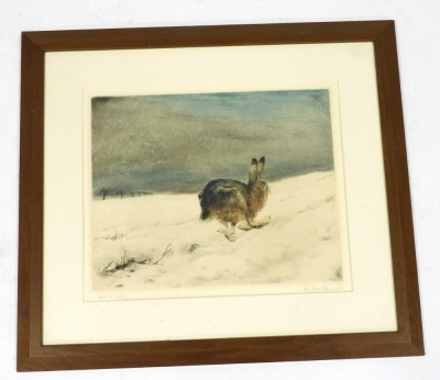 Kurt Meyer-Eberhardt (German, 1895-1977). Running hare in a winter landscape, etching, signed, 38cm x 46cm. - 2