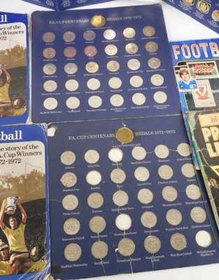 A Minicards Football 79, with some cards, Merlin's Premier League 95 Sticker Collection, Esso Top Team Collection, Kevin Keegan lacking, The Esso Collection of Football Badges, Esso F.A. Cup Centenary Medals 1872-1972, and duplicates. - 2