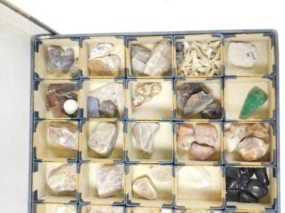 A collection of crystals, agates, shark's teeth, etc., in a fifty division box, manufactured by E J Bradstreet & Sons Limited, London. - 5