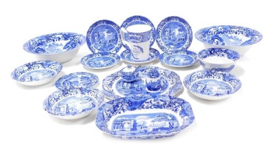 A group of Spode Italian pattern pottery, including a sandwich plate, fruit bowl, condiments, bowls and plates. (a quantity)