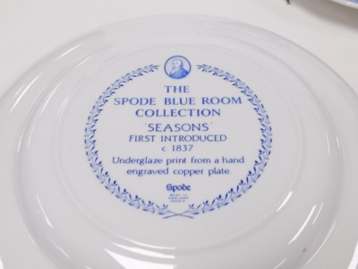 Eight Spode blue and white plates, The Blue Room Collection, comprising Continental Views (x2), Seasons, Portland vase (x2), Warwick vase and Byron groups (x2), together with a Spode perspex display sign. (9) - 5