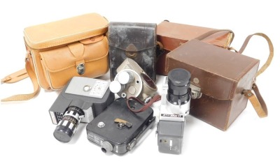 A Bell & Howell double run 8 cine camera, model 605, Mansfield Holiday Reflex Zoom cine camera, Nihon Cine Industry Gelcoe Zoom 8 Reflex 77 cine camera, and a Kodak cine camera model 25, all cased. (4)