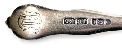 A Victorian silver Shell pattern fork and spoon, monogram engraved, cased, John Round & Son Ltd, Sheffield 1901, together with an Edward VII silver fork and spoon, cased, Sheffield 1903, 4.21oz. - 3