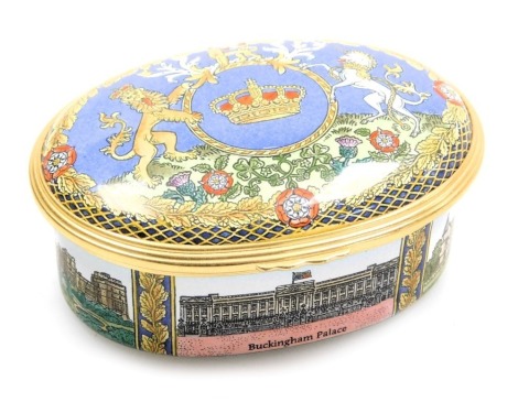 A Halcyon Days enamel box, to commemorate Her Majesty Queen Elizabeth II's 80th birthday, 21st April 2006, limited edition 76/200, boxed with certificate.