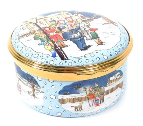 A Halcyon Days enamel Christmas musical box, playing Silent Night, boxed with certificate.