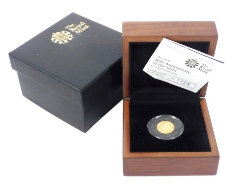 A 50th anniversary of the Mini £1 gold proof coin, Royal Mint number 1728, boxed with certificate, 1.244g.