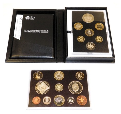 A United Kingdom 2013 proof coin set, commemorative edition, by the Royal Mint, cased, together with a 2008 United Kingdom proof coin collection, cased and boxed.(2)