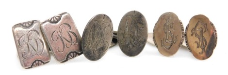 Three pairs of Swedish silver cufflinks, with monogram engraving, 26.8g.