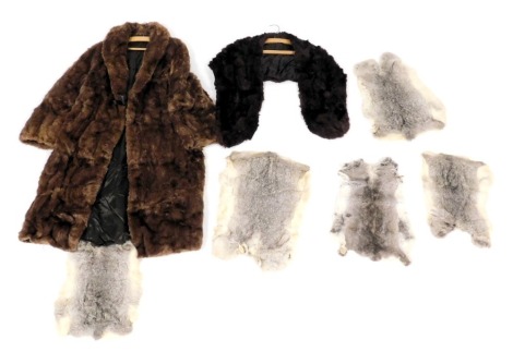 A Coney full length fur coat, together with a mink wrap.