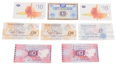 Marks and Spencer gift vouchers, with a face value of £45, and Boots gift vouchers with a face value of £25.