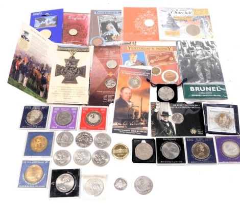 Royal Mint and other commemorative coins, including the uncirculated Victoria Cross fifty pence coin, 200th Anniversary of Steam Locomotive two pound coin and the Isambard Kingdom Brunel commemorative two pound coin, Royal Commemoratives, etc.