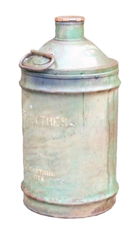 A Castrol GTX 25ltr green painted metal oil drum, 57cm high.