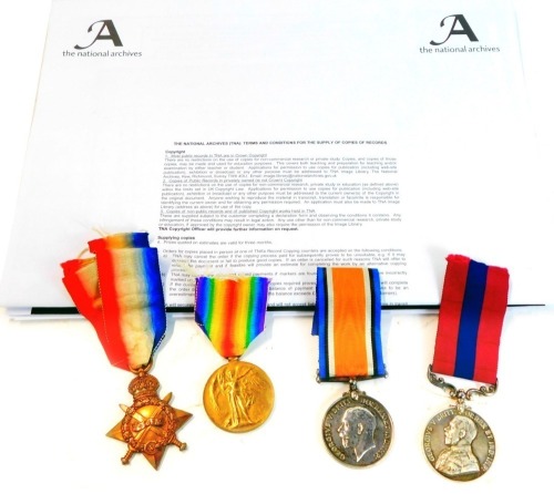 A Great War D.C.M. group of four, awarded to Sergeant J.Wreford, Monmouthshire Regiment, who was decorated for gallant rescue work at Hohenzollern Redoubt in October 1915, although himself wounded. Comprising Distinguisher Conduct Medal, G.V.R. (838 A. Cp