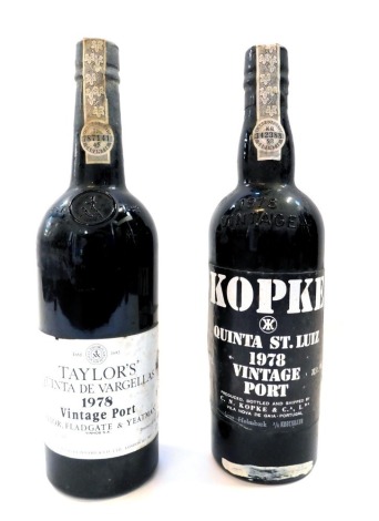 A bottle of Taylor's Quinta De Vargellas 1978 Vintage Port, and a bottle of Kopke 1978 Vintage Port. (2)