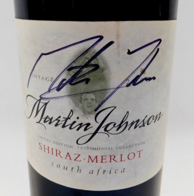 A bottle of Martin Johnson Limited Edition Testimonial Collection Shiraz Merlot, signed. - 2