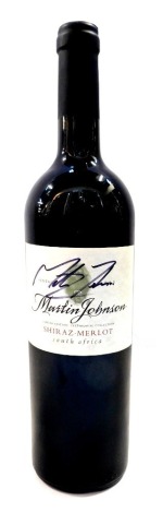 A bottle of Martin Johnson Limited Edition Testimonial Collection Shiraz Merlot, signed.