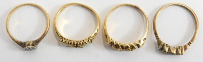 Four various 18ct gold dress rings, all lacking stones, total weight 10g all in. - 2