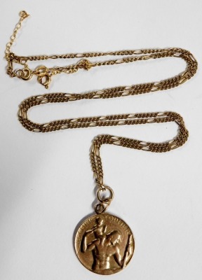 A 9ct gold St Christopher pendant, on a fine figaro chain, 9.6g. - 2