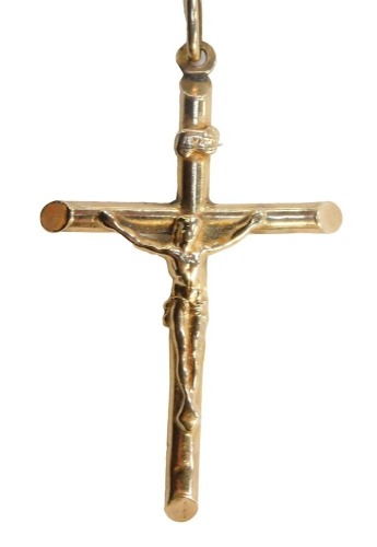 A 9ct gold crucifix pedant and box link chain, 5g.