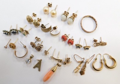 Various pairs of earrings, singles, etc., 21g all in. - 2