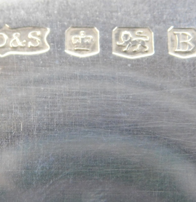 A George VI silver card tray, with piecrust border raised on three ball and claw feet, James Dixon and Sons Ltd, Sheffield 1944, 7.34oz, 15cm diameter. - 4