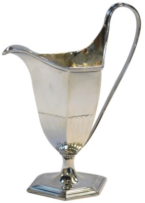 A George III Adam style silver cream jug, of shaped part form, on a stepped foot, William Skeen, London 1788, 5.22oz, 17cm high.
