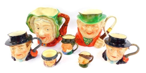 A group of Beswick and other pottery character jugs, to include Sairey Gamp 371, Tony Weller 281, Captain Cuttle, 11.5cm high, etc.