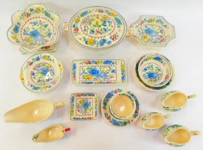 A group of Masons ironstone Regency pattern pottery, to include a two handled tureen and cover, gravy boat, two milk jugs, trinket dishes, breakfast bowls, etc. - 2
