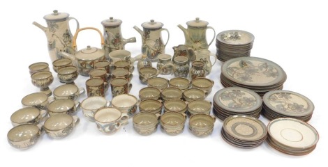 A group of Terry Godby tea, dinner and coffee wares, to include teacups and saucers, teapots, coffee pots, breakfast bowls, dinner plates, side plates, etc. (a quantity)