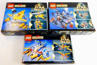 Three Star Wars Lego System sets, comprising Anakin's Pod Racer, 7131, Snow Speeder, 7130, and Naboo Fighter, 7141, boxed. - 2