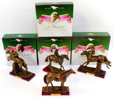 Four The Sport of Kings cast horse racing related figures, comprising Seabiscuit, Desert Orchid, Mandarin, and Frankael, boxed. - 2