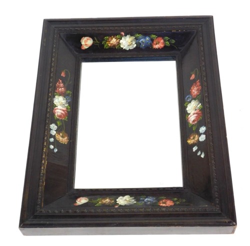 A Victorian stained and painted rectangular wall mirror, decorated with flowers, 79cm x 62cm.