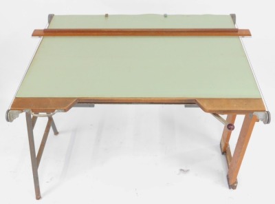 A mid century Lawes Rabjohns Limited pine and grey metal framed technical drawing table, For Admel Equipment, 120cm wide. - 2