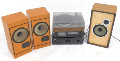 An AR turntable XAU Universal model, serial no XA253292, Denon integrated amplifier, PMA-700AE, Marantz cassette tape, SD-35, and a pair of unnamed speakers, and a single speaker. (6) WARNING! This lot contains untested or unsafe electrical items. It is - 2