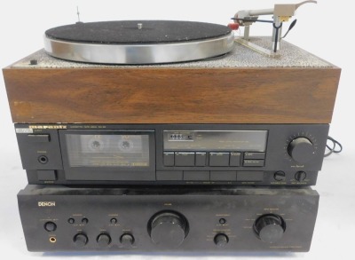 An AR turntable XAU Universal model, serial no XA253292, Denon integrated amplifier, PMA-700AE, Marantz cassette tape, SD-35, and a pair of unnamed speakers, and a single speaker. (6) WARNING! This lot contains untested or unsafe electrical items. It is - 5