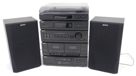 A Sony stereo turntable system, model no PS-LX52P, together with a pair of speakers, model SN-A109.