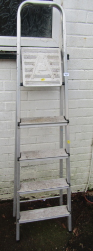 A metal A frame ladder.