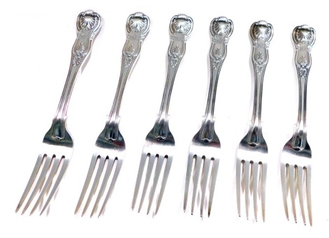 A set of six Victorian silver King's pattern dessert forks, initial engraved, Mary Chawner, London, various dates, 12.29oz.